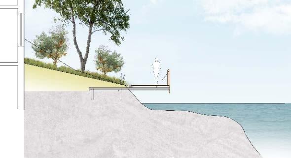 Strandpark med gångbrygga Inspiration - utsiktsplats Bostadsgård - Strandpark med ramp, gradänger och gångbrygga Trappa i naturmark och Möbler för naturlek Trappor, utsiktsplats, gångbryggor m.m. byggs på plintar, stolpar och konsoler, så att de mer eller mindre svävar ovan befintlig naturmark eller vattenyta.