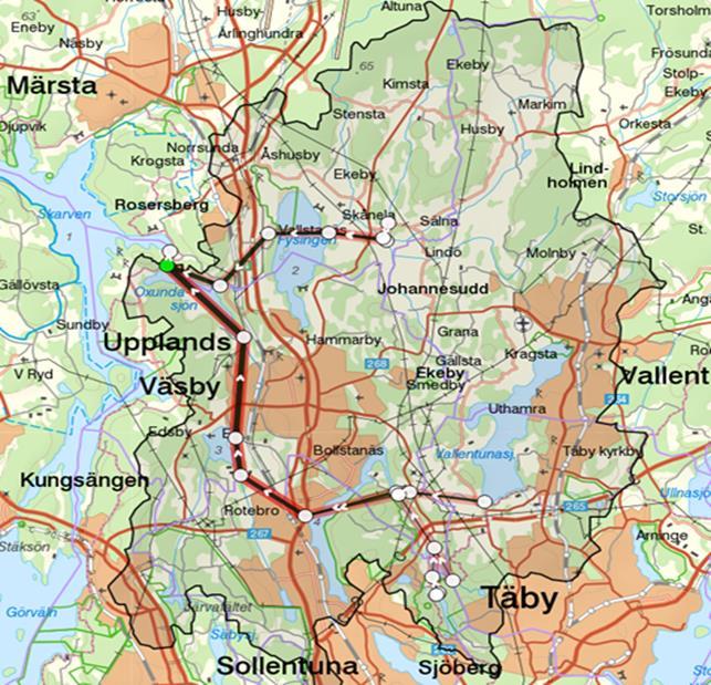 Figur 2 på Märstaåns avrinningsområde (SMHI 2017). Märstaån ligger i Märstas östra utkant sträcker sig även mot de nordöstra delarna av Märsta (Wikipedia 2017).