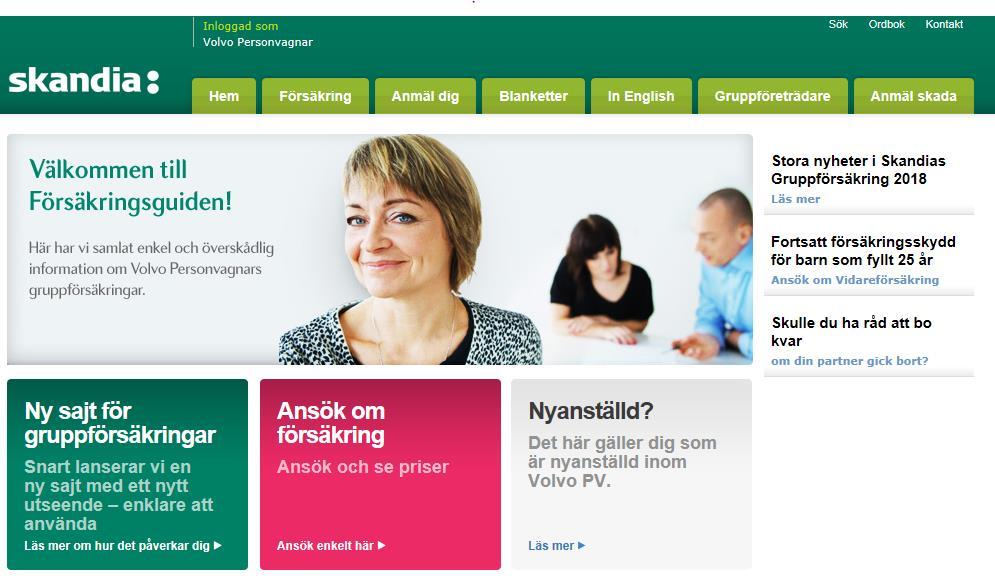Inloggning för anställda på Volvopersonvagnar www.skandia.