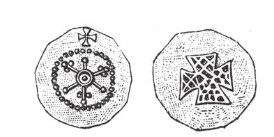 Figur 2. Gotländsk penning, ca 1225-1245. Hildebrand 1879, nr 448. mellan ca 1150 (Jonsson och Langhammar manus) och 1288 (Jonsson 1990:51).