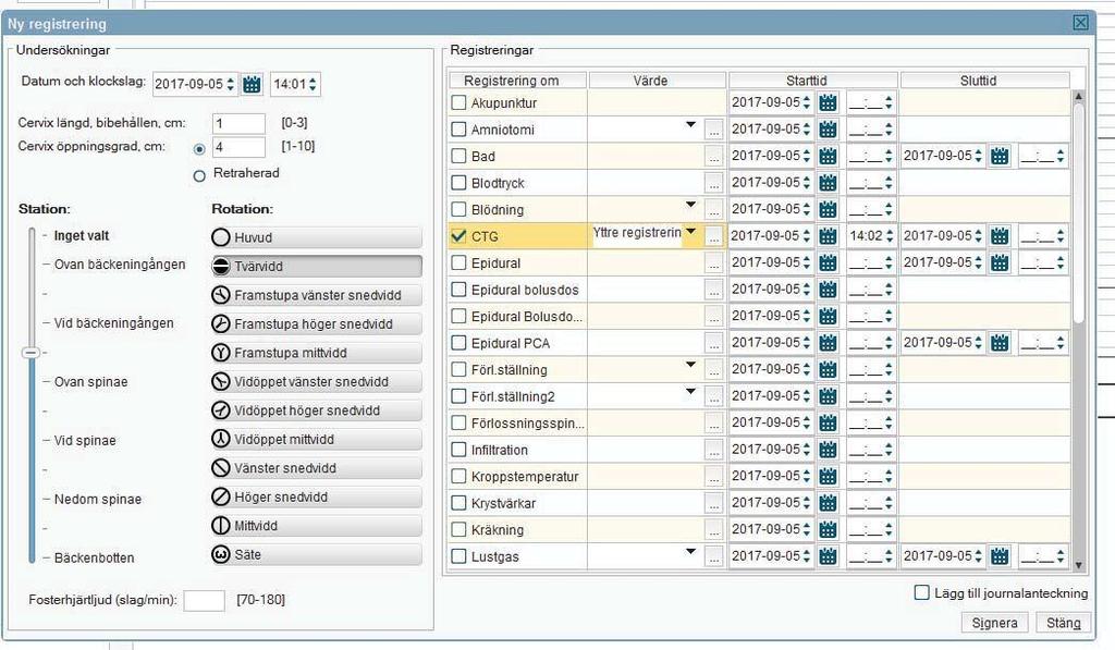 18 6.2 Skapa och starta nytt partogram x Markera Graviditet/Pågående graviditet i Journalvyn x Det går även via menyträdet (Journal - Obstetrik Partogram) x Kontrollera att rätt Vårdtillfälle är