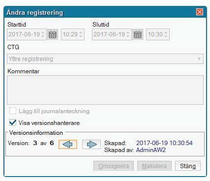 24 6.6 Versionshantering i partogrammet Alla ändringar som görs sparas som historik.