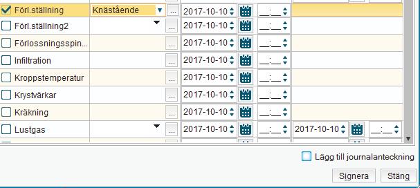 För att ta del av vad som ändrats, högerklicka på registreringen i partogrammet och välj Ändra värde.