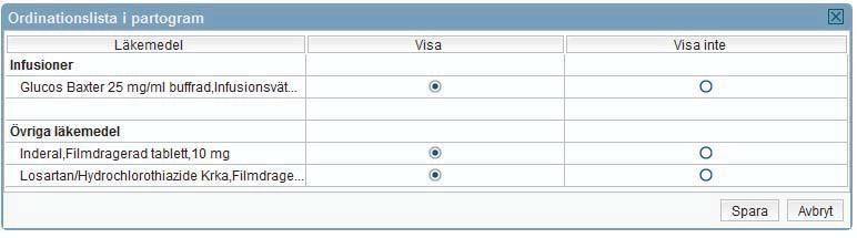 27 7.1 Visa läkemedel i partogrammet Aktuella läkemedel (synliga på utdelningsvy) kan hämtas in och visas i partogrammet. Klicka på knappen för Visa läkemedel längst ner på vänster sida.