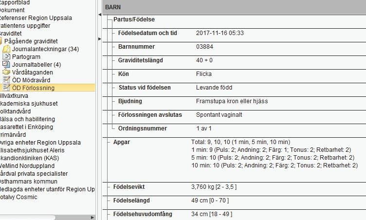 När man lägger muspekaren mot ikonen, så visas uppgifter om mor/barn i tooltip-rutan. Vid flerbörder så visas en siffra för antalet barn, i moderns patientlist, samt fler uppgifter via tooltip.