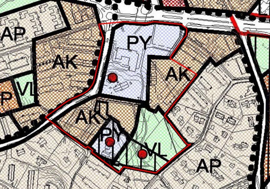 Stadshusområdet, Ak 221 12.12.2017 4(25) 1.2.3 Markdispositionsplanen (MASU 2) I markdispositionsplanen 2004 (Masu 2), godkänd av Grankulla stadsfullmäktige 13.12.2004, har stadshusets tomt anvisats som område för offentlig service och förvaltning (PY) där det finns en värdefull byggnad (Gula Villan).