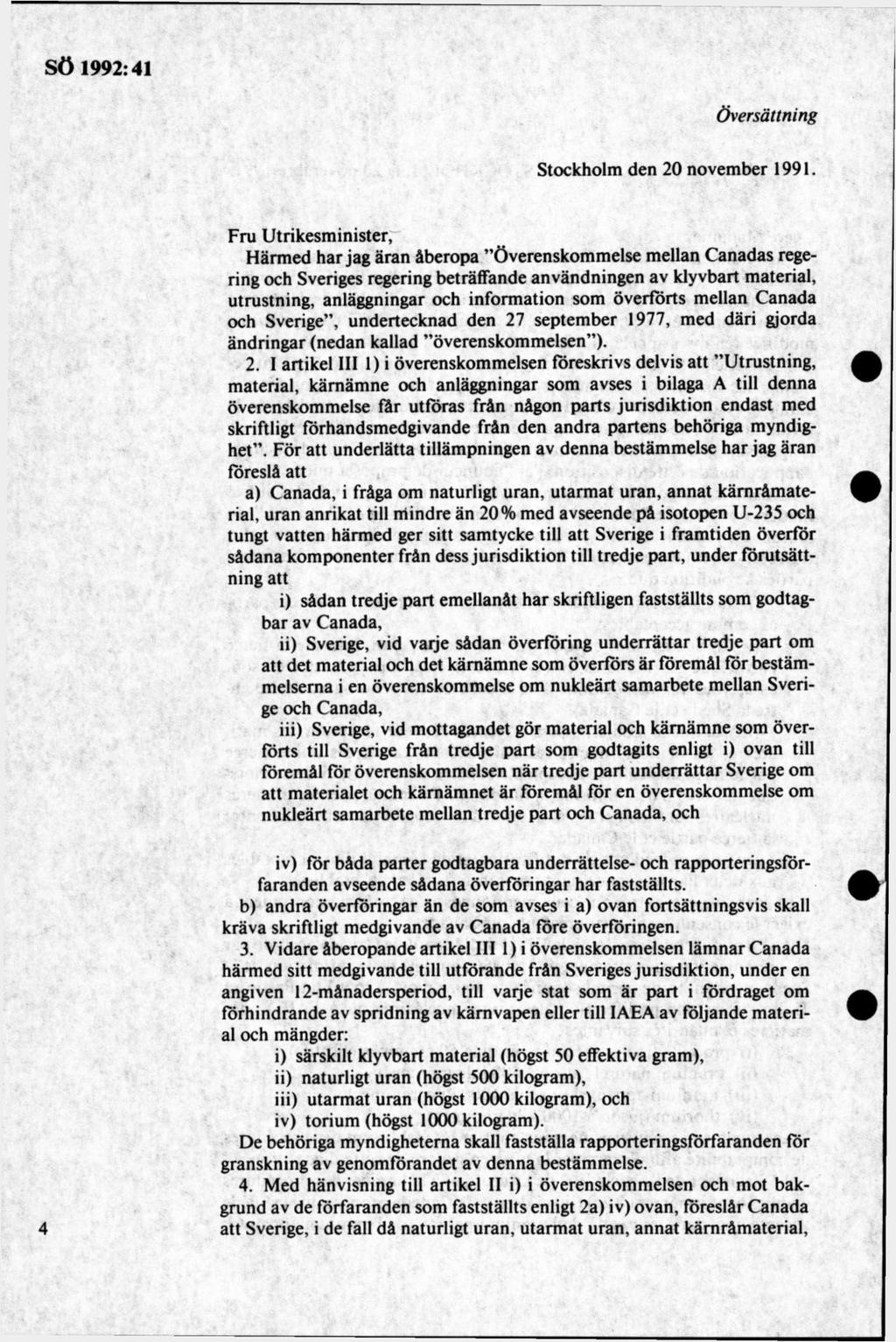 Översättning Stockholm den 20 novem ber 1991.