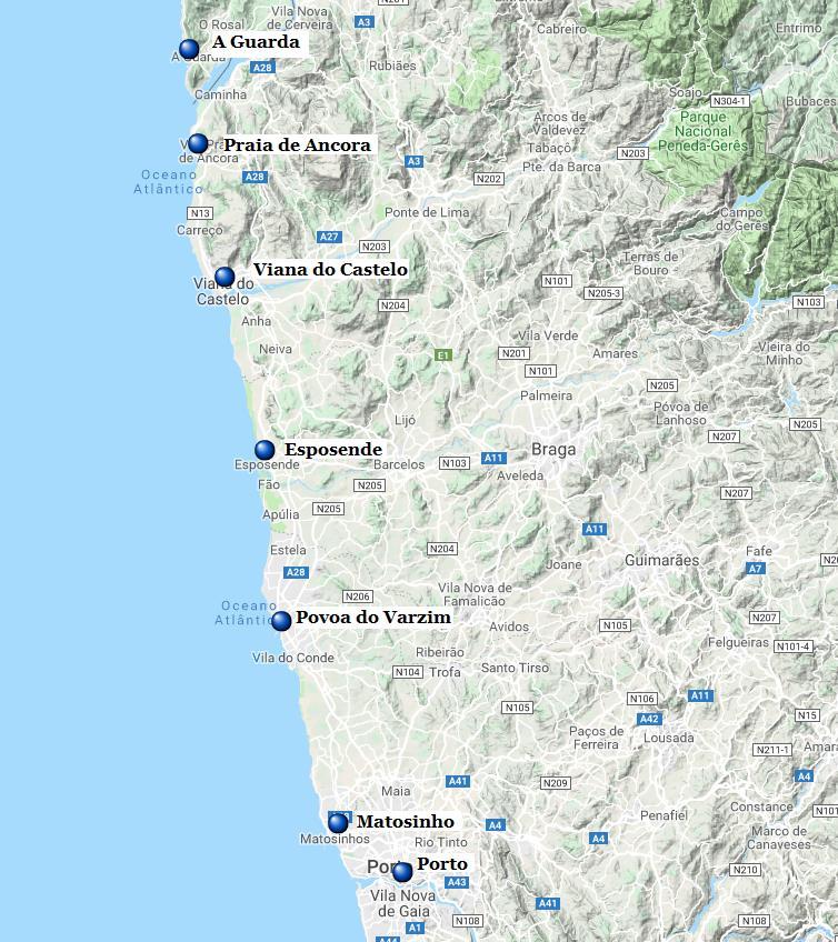 Camino Portugués de la Costa, Porto A Guarda, 6 nätter 6(6) Den Portugisiska vägen/camino Portugués Den ursprungliga portugisiska vägen startar i vallfärdsorten Fátima utanför Lissabon, men de flesta