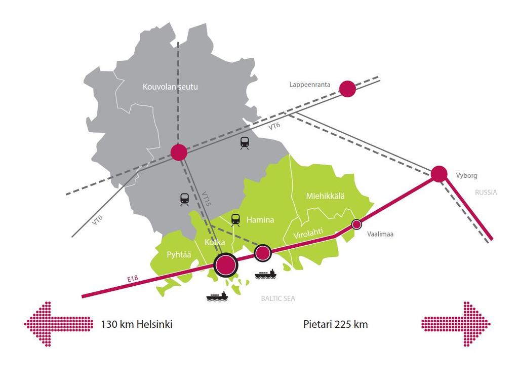 3 Planeringsområde Kotka Fredrikshamnregionen ligger i Sydöstra Finland i landskapet Kymmenedalen. Till regionen hör kommunerna Pyttis, Vederlax och Miehikkälä samt städerna Kotka och Fredrikshamn.