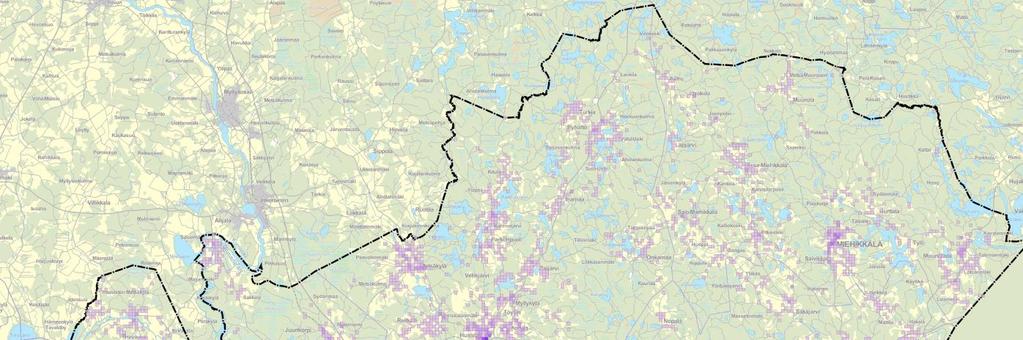 Andra bosättnings- och servicekoncentrationer med betydande befolkningsunderlag/serviceutbud Figur 12. Befolkning i Kotka Fredrikshamnregionen enligt YKR-material (2014). 4.5.
