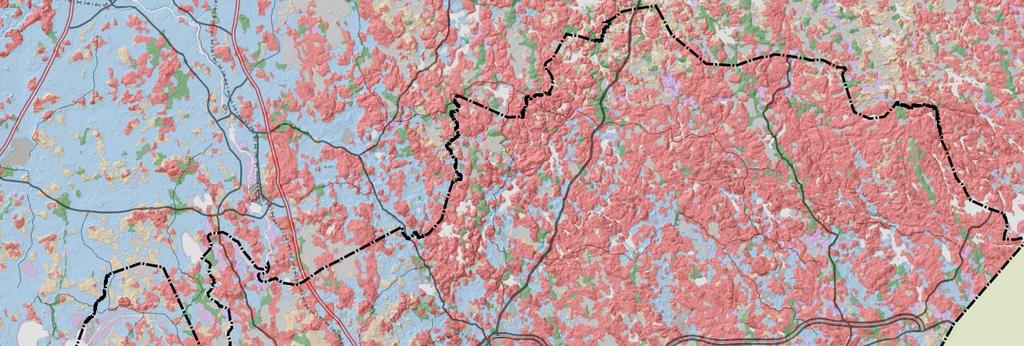 migt intryck i hela regionen. I den östra delen tar relativt brant, kantig topografi med blockfält vid. Dess karaktär beror på rapakivi. Sydöstra odlingsregionen (1.
