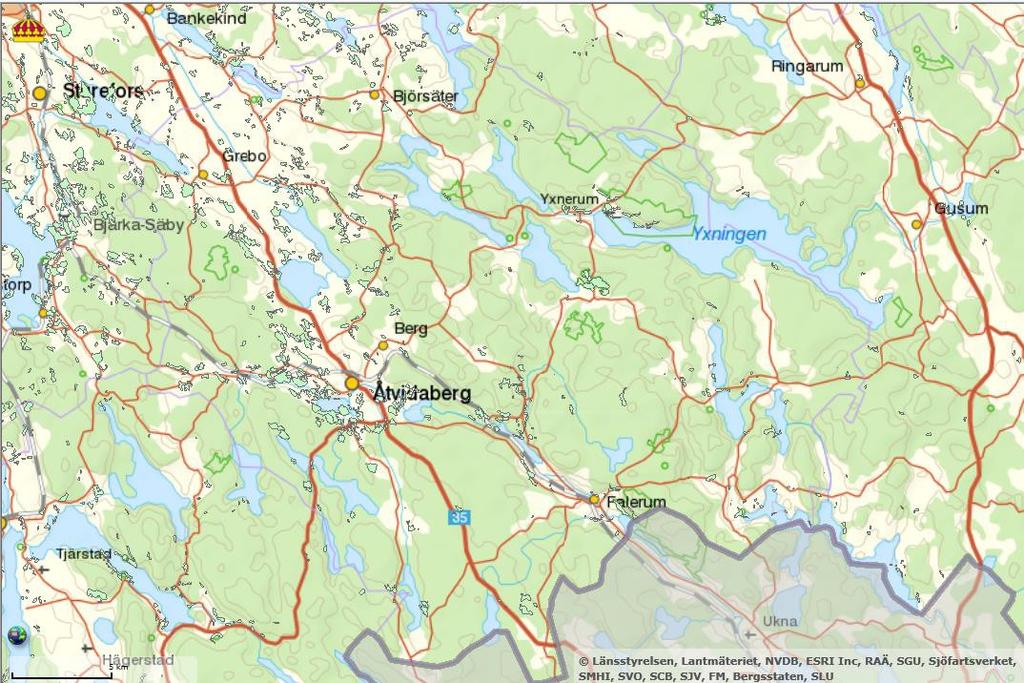 Eklandskapet - värdekärnor Eklandskap - värdekärnor. Karta hämtad på http://extwebbgis.lansstyrelsen.se/ostragotaland/ostgotakartan/.