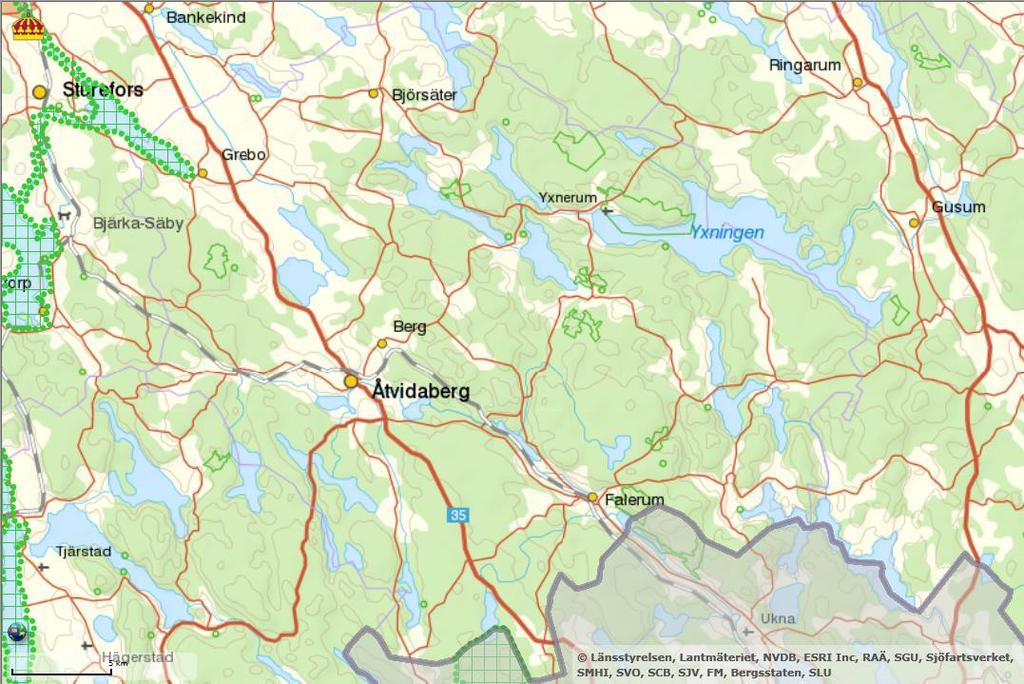 Riksintresse friluftsliv. Karta hämtad på http://extwebbgis.lansstyrelsen.