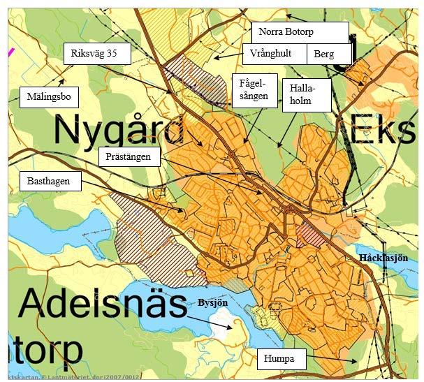 OMRÅDEN MED FÖRDJUPAD REDOVISNING TÄTORTER I detta avsnitt beskrivs områden i och omkring tätorter som kan vara lämpliga för utveckl- ing av bostäder mm.