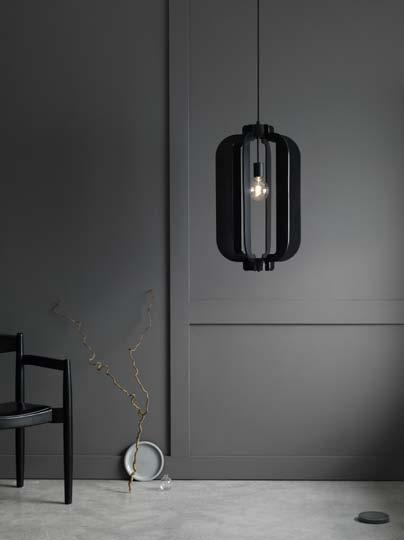 842 115 - black lampion taklampa pendant Monika Mulder, 2015 - Product design pendant/taklampa - Category D: 32, H: 56, W: 32 - Dimensions (cm) wood/pressat trä L: 150. Fabric/Textil - Cord (cm) E27.