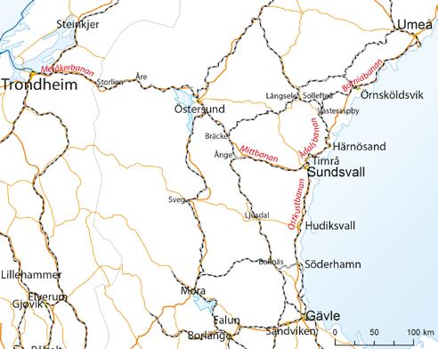 4 Förutsättningar 4.1 Järnvägens funktion och standard 4.1.1 Översikt Regionens järnvägsnät består av Ådalsbanan mellan Sundsvall och Långsele via Härnösand.