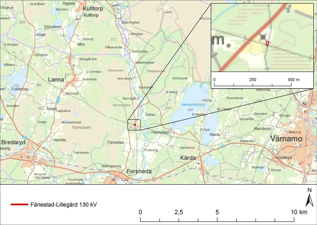 1 Inledning 1.1 Bakgrund E.ON Energidistribution AB (E.ON Energidistribution) driver den befintliga 130 kv luftledning 403BTu vid Fänestad Lillegård i Värnamo kommun, i Jönköpings län.
