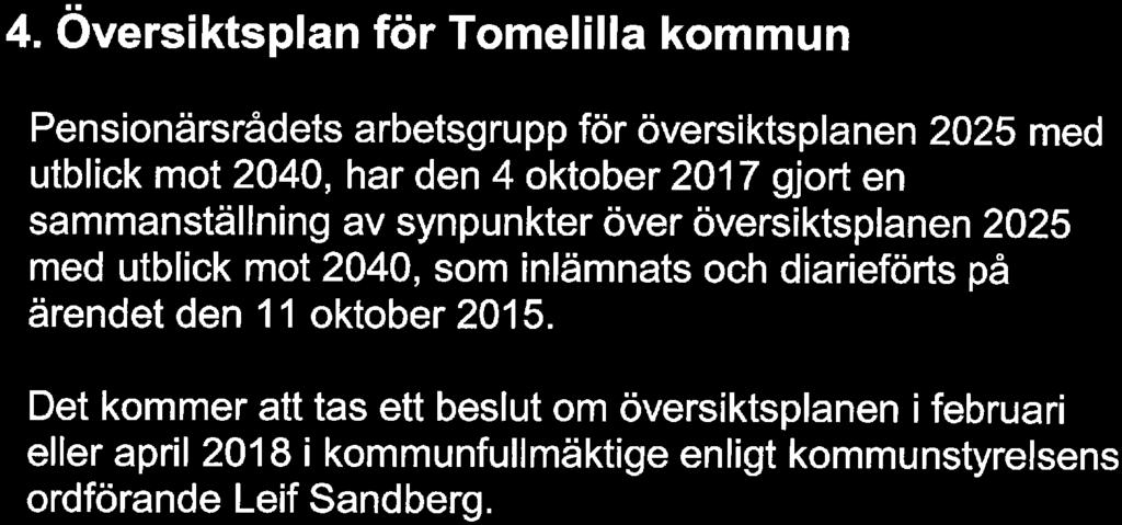 4. Översiktsplan för Tomelilla kommun Pensionärsrådets arbetsgrupp för översiktsplanen 2025 med utblick mot