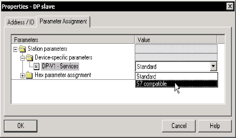 A. Teknisk bilaga Bild A/1: Inställning av kompatibilitet för DPV1-åtkomst Siemens S7 Logikblock SFC 59 i AWL för att läsa en datapost: STL Förklaring CALL SFC 59 RD_REC REQ :=TRUE Uppmaning till att
