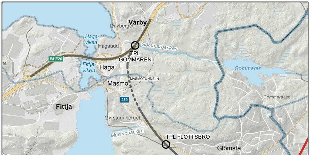 3.1.1. Delsträcka 1 Masmo Flottsbro Ytvattnen längs med sträckan Masmo-Flottsbro illustreras i Figur 4.