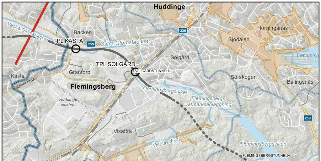 3.1.2. Delsträcka 2 Kästa - Flemingsbergsskogen Ytvattnen längs med sträckan Kästa-Flemingsbergsskogen illustreras i Figur 5.