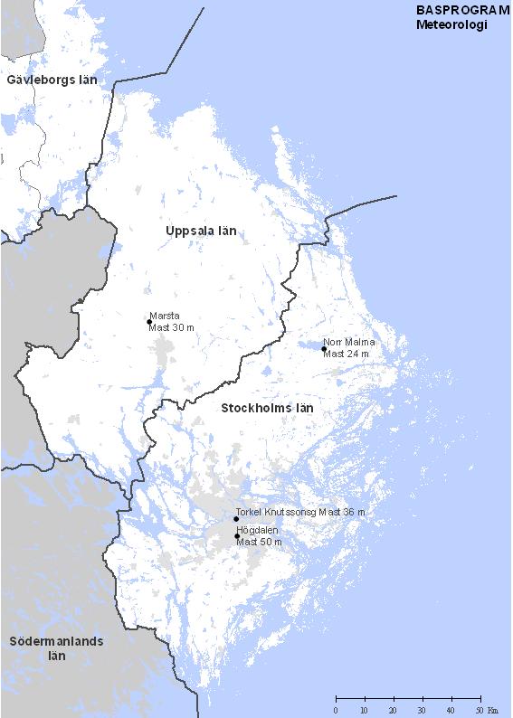 Karta över basprogrammets mätstationer för meteorologi Bilaga 4 Beskrivning av mätstationerna