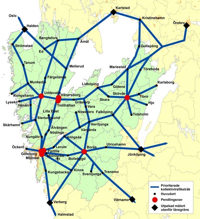 Regionalt trafikförsörjningsprogram för Västra Götaland 2017-2020 Stråken på kartan illustrerar funktion inte hur tåglinjer, eller busslinjer går.