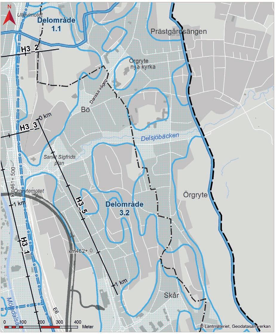 Figur 6.18 Hydrogeologisk översiktskarta över delområde 3.2 Örgryte-Skår. Observera att den södra delen av delområdet visas i figur 6.22.