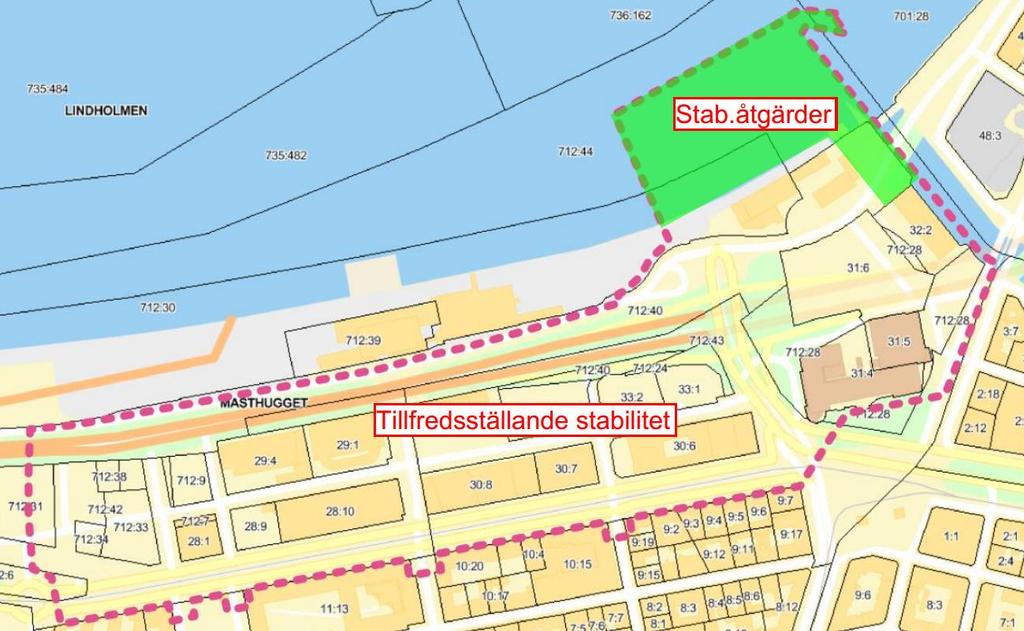 DP JÄRNVÅGSGATAN - PM GEOTEKNIK 1. SAMMANFATTNING OCH REKOMMENDATIONER 1.1 Stabilitet Stabiliteten är tillfredställande inom huvuddelen av planområdet.