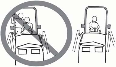 Inga passagerare är tillåtna SÄKERHET Allmänna säkerhetsåtgärder för Ventrac maskiner, redskap och tillbehör Endast föraren är tillåten på maskinen. Tillåt inga passagerare.