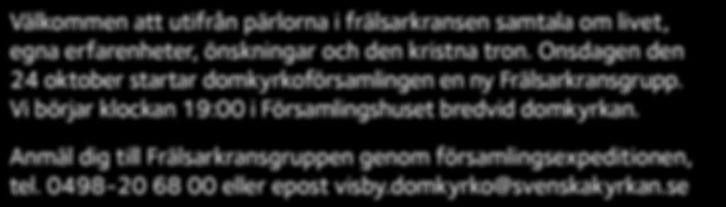 Välkommen att utifrån pärlorna i frälsarkransen samtala om