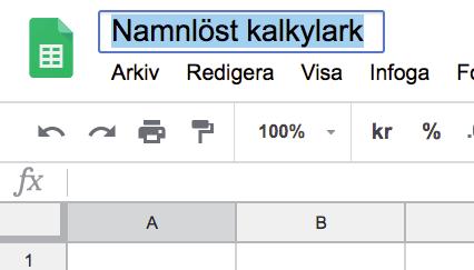 Skapa ett nytt kalkylark genom att klicka på plustecknet: Nu ser