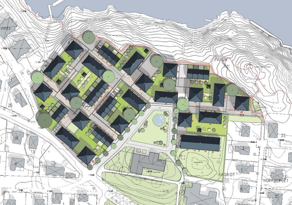 11 av 12 Anbud 5 Arkitektonisk kvalitet Byggnaderna är utformade som tre typhus. Gestaltningen av byggnaderna lider brist på variation och mångfald.