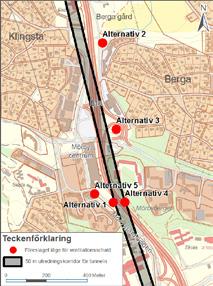 17 3.4 Alternativa lokaliseringar av ventilationsschakt Längs tunnelsträckningen behöver vertikala ventilationsschakt anläggas, främst för att ventilera bort överskottsvärme från kablarna när de är i