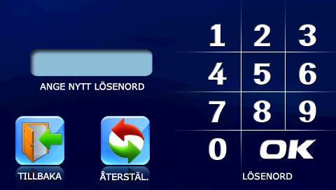 För att återgå till Teknikermenyn utan att spara ändringarna tryck TILLBAKA. 9. Ändra/Glömt lösenord. Välj ÄNDRA LÖSENORD i menyn från Teknikermenyn och tryck på OK.