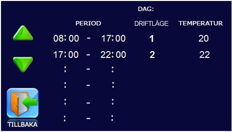 UNDERHÅLL & SERVICE Ventilationsaggregat Recom 2 & 4 5. Tidkanaler (planerad drift) TIDKANAL-läget möjliggör planerad drift av ventilationsaggregatet.