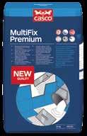 Fästmassa Multifix Premium Dammreducerad, flexibel fästmassa med låg åtgång för montering av alla slags keramiska plattor t ex granitkeramik. Används på vägg och golv, även värmegolv.