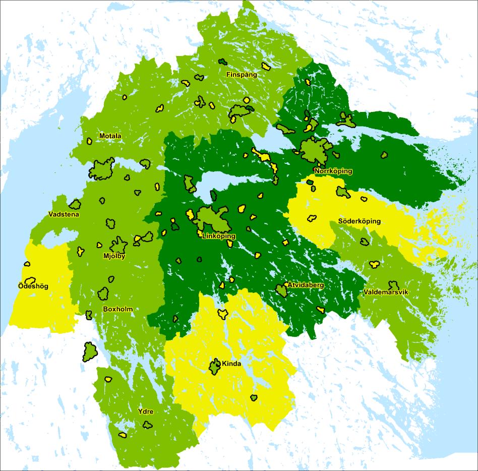 Bild 3: Östergötlands befolkningsförändring för tätorter