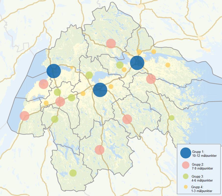 Regionala målpunkter Östergötlands struktur med totalt 89 tätorter fördelande över de 13 kommunerna innebär att regionala målpunkter finns utspridda över stora delar av regionens yta.