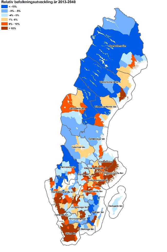 Befolkningsutvecklingen har betydelse för beräkning av framtida konsumtionen i Samgods. Enligt SCB:s befolkningsprognos beräknas Sveriges befolkning uppgå till c:a 11 093 000 invånare år 2040.