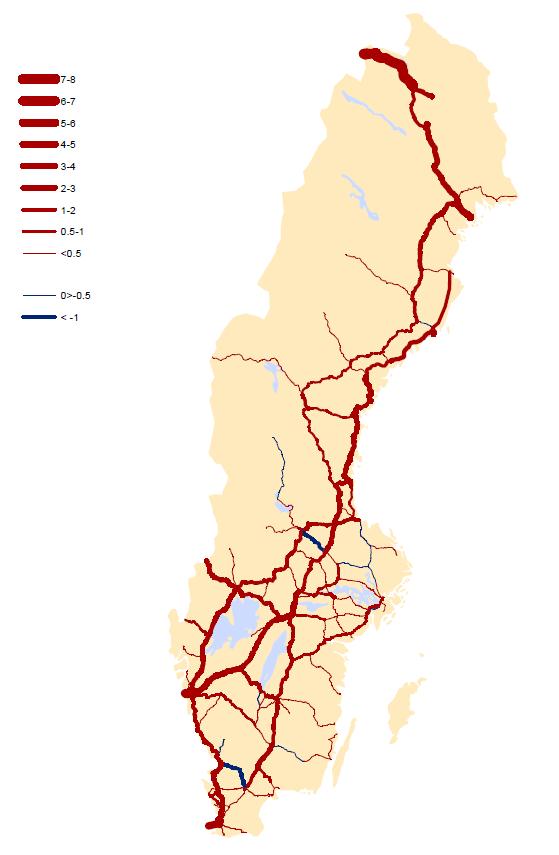 De tågtyper som används är fjärrvagnslasttåg, som går i trafik mellan de större bangårdarna; lokala vagnslasttåg; kombitåg, som transporterar lösa lastbärare (trailrar, växelflak