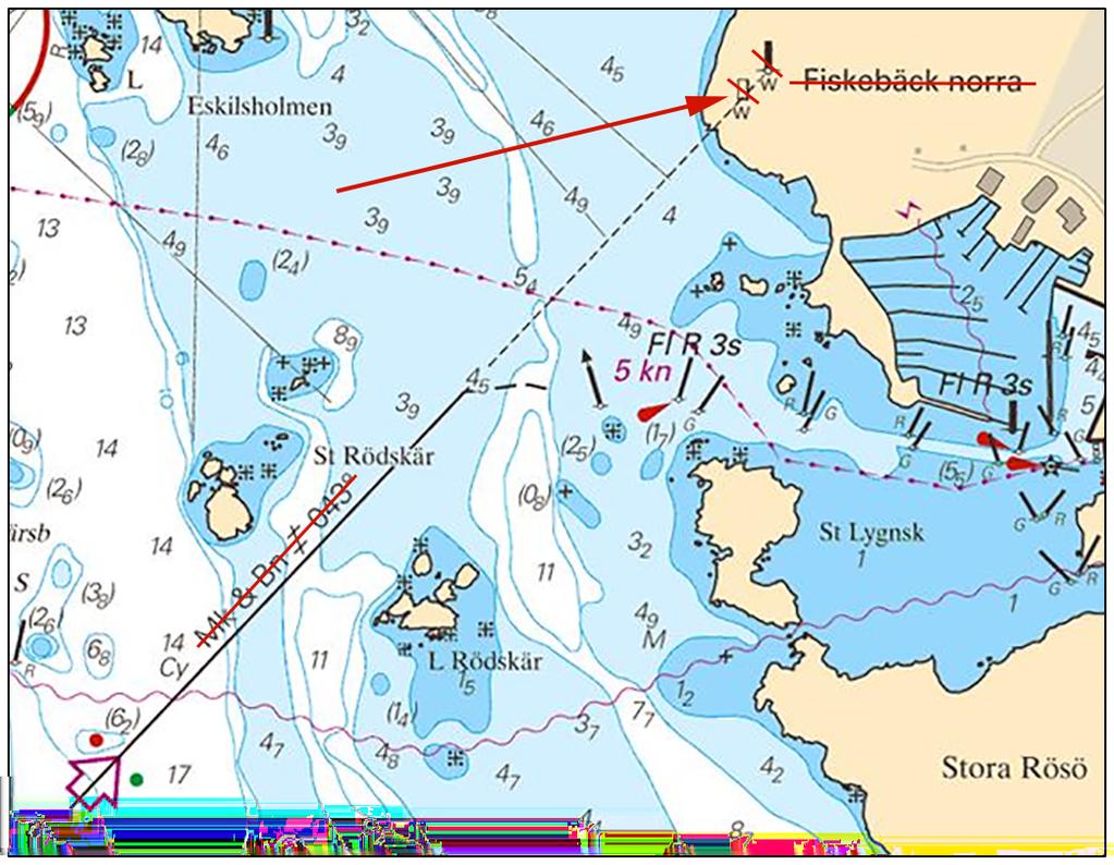 Stryk enslinje Fiskebäck norra 57-39,01N Sjökort: 931, 9313 011-50,77E Bsp Västkusten S 2016/s19, s46, s47, s50, s51 Enslinje