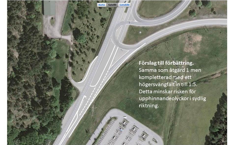 Dagens korsning med Klövtorpsvägen är en trevägskorsning med separat vänstersvängsfält utformat för en hastighet av ca 70 km/h.