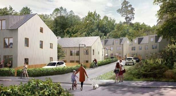 uppbyggt villaområde vid Drevviken Planerad