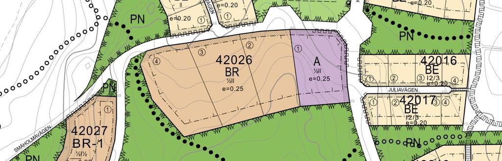 BS-1-området är småhusdominerat bostadsområde som ska detaljplanläggas före nya tomter får styckas.