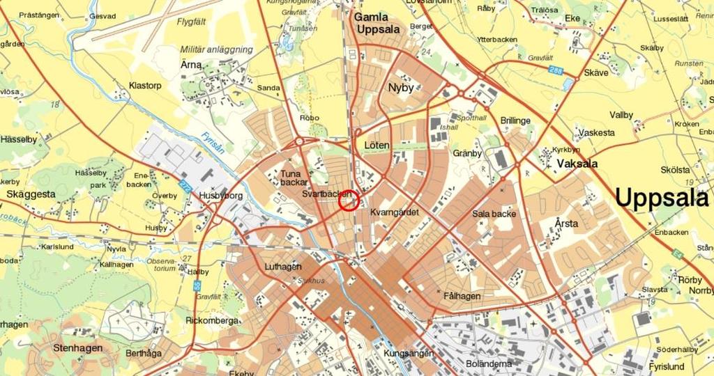 1 BAKGRUND OCH SYFTE Det har tidigare gjorts en dagvattenutredning för nyexploateringen av fastigheten Svartbäcken 19:1 i centrala Uppsala (se Figur 1). Figur 1. Översiktskarta.