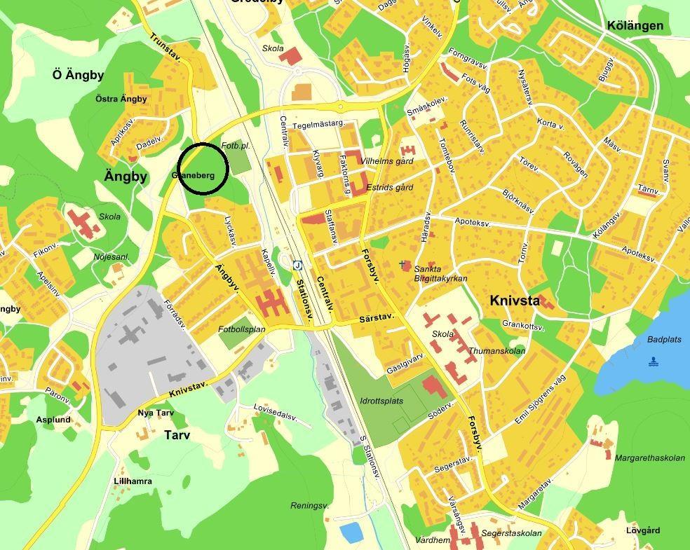 Figur 1-1. Översiktskarta med ungefärlig placering av utredningsområdet, markerat med en svart cirkel (Karta från eniro.se). 1.2 Allmänt om dagvatten Dagvatten definieras som ett tillfälligt förekommande vatten som avrinner markytan vid regn och snösmältning.