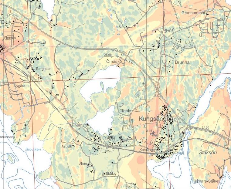 Uppdrag nr. 13U24168 Sida 4 (6) Tolkningen utgår från interpolering mellan kända punkter från exempelvis schakter geologiska undersökningar, geofysiska mätningar, brunnsregistret mm.
