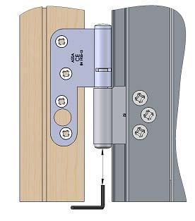 Häng i dörrbladet och justera låssidan efter dörren innan sidan fixeras med skruv.