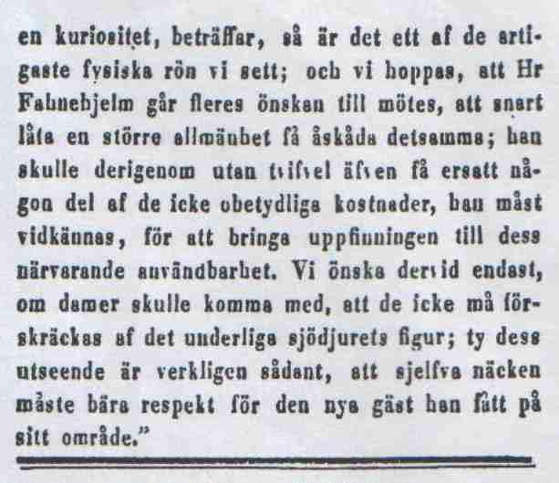 Denna kopia ur Åbo tidningar från 30 oktober 1839 har hittats av vår Fahnehjelmexpert Hans Bohlin, Uppsala. Hans håller på med efterforskningar som kommer att presenteras senare här i Signallinan.